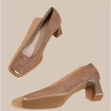 Xajzpa New Style Women's Fashion Leopard Print Buckle Women's Pumps Square Toe Stripper Party Concise Splice Ladies Shoes Zapatos Mujer